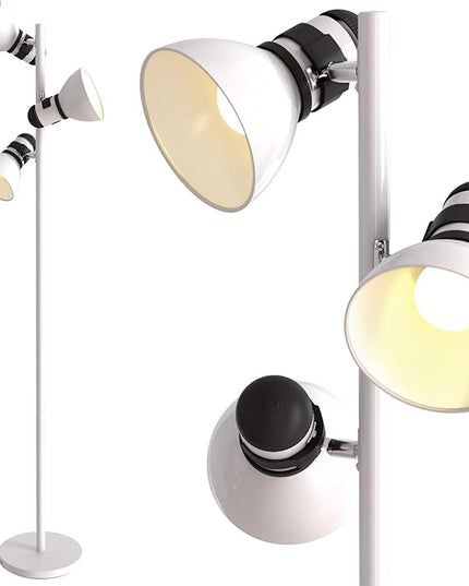 3 Light Floor Lamp Adjustable Standing Lamp for Living Room, Bedroom and Office, 60W Bright Spotlight Lighting - Rotating Swivel Corner Light for Reading, Modern Tree Lamps (White) - LeafyLoom