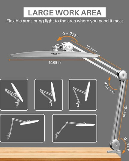 LED Desk Lamp with Clamp, Dimming Task Lamp for Reading Desktop Office Workbench Table Architect Sewing Study Home Craft, Bright 117PCS LEDs, 2200 Lumens 20 Inch Metal Swivel Arm Work Lamp - LeafyLoom