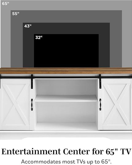 Walker Edison Richmond Modern Farmhouse Sliding Barn Door TV Stand for TVs up to 65 Inches, 58 Inch, Stone Grey - LeafyLoom