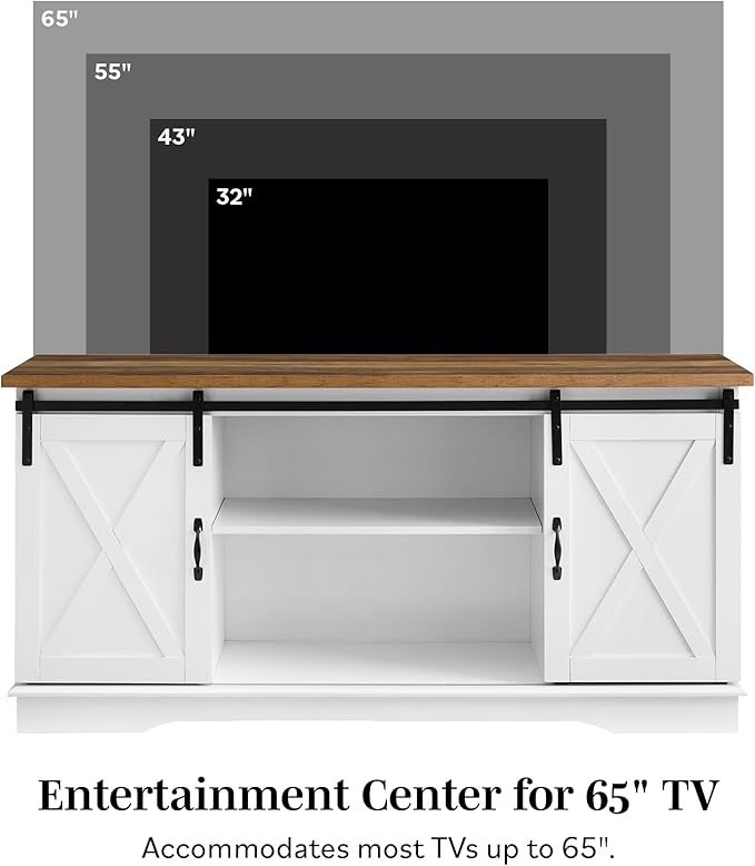 Walker Edison Richmond Modern Farmhouse Sliding Barn Door TV Stand for TVs up to 65 Inches, 58 Inch, Stone Grey - LeafyLoom