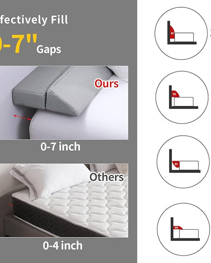Pillow Wedge for Headboard Gap,Bed Gap Filler Queen Size,Foldable Bed Wedge Pillow for Headboard,Light Grey Bed Wedge Gap Filler,Foam Mattress Gap Filler,60"x6"x6" - LeafyLoom