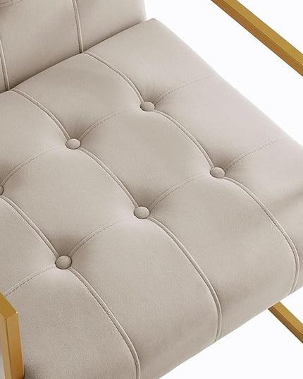 24KF Modern Taupe Velvet Button Tufted Accent Chair with Golden Metal Stand, Decorative Furniture Chairs for Living Room Bedroom - Taupe - LeafyLoom