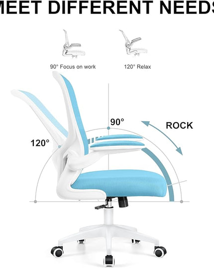 Ergonomic Office Chair, Lumbar Support Desk Chair with Flip-up Armrest and Breathable Mesh, Height Adjustable Swivel Office Chair Blue - LeafyLoom