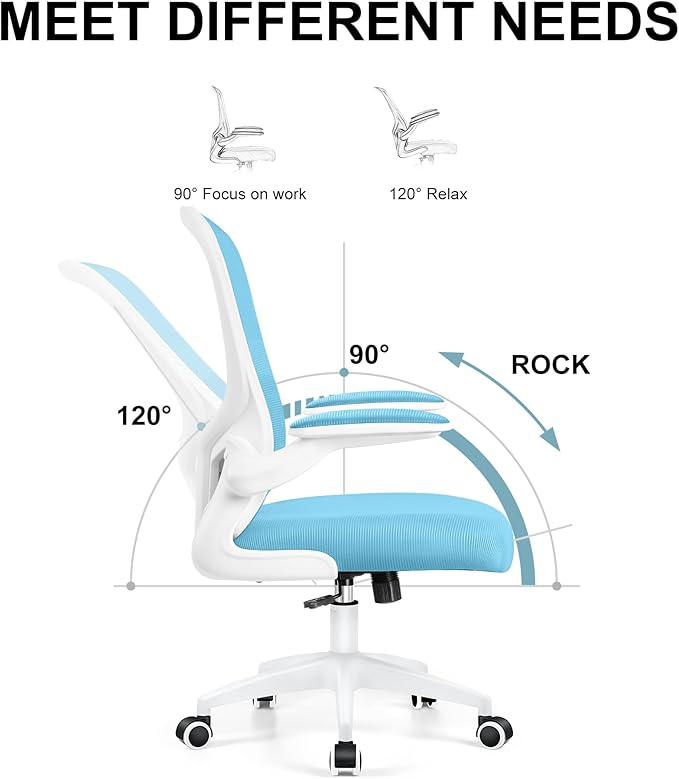 Ergonomic Office Chair, Lumbar Support Desk Chair with Flip-up Armrest and Breathable Mesh, Height Adjustable Swivel Office Chair Blue - LeafyLoom