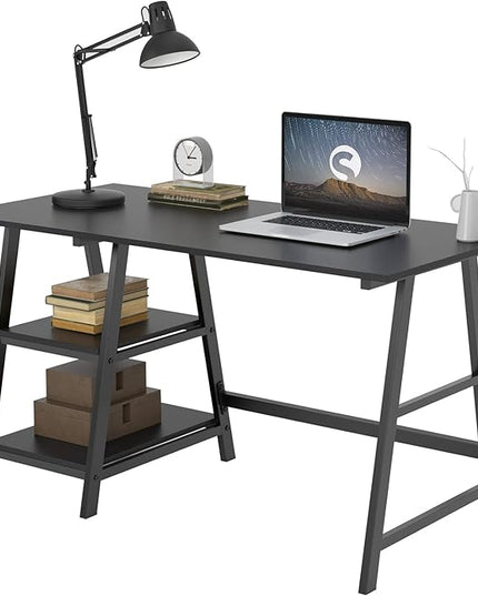 soges Computer Desk 47inches PC Desk Office Desk with Shelf Workstation for Home Office Use Writing Table,Black - LeafyLoom
