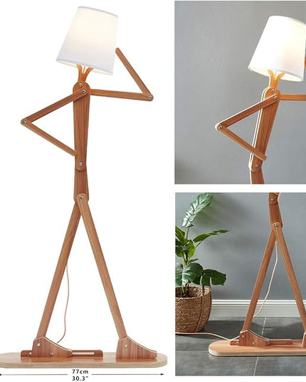 Cool Tall Floor Lamp for Living Room Bedroom Farmhouse - Corner Decorative Reading Standing Light Wood Creative Swing Arm Arc Design Gift for Kids/Boys/Girls Bedside - with LED Bulb (Ash) - LeafyLoom