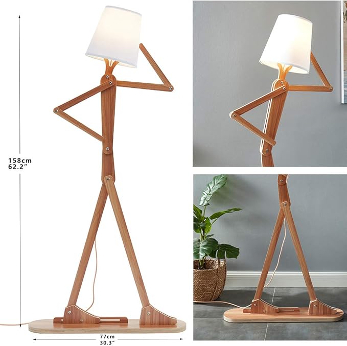 Cool Tall Floor Lamp for Living Room Bedroom Farmhouse - Corner Decorative Reading Standing Light Wood Creative Swing Arm Arc Design Gift for Kids/Boys/Girls Bedside - with LED Bulb (Ash) - LeafyLoom