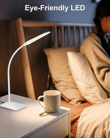 LED Desk Lamp Eye-Caring Table Lamps with USB Charging Port,7 Brightness Levels & 5 Color Modes,Touch Control and Memory Function, Flexible Gooseneck Reading Lamp for Home Office, White - LeafyLoom