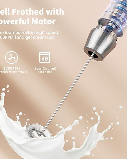 Maestri House Rechargeable Milk Frother with Stand, Handheld Electric Foam Maker Waterproof Detachable Stainless Steel Whisk Drink Mixer Foamer for Lattes, Cappuccino - LeafyLoom