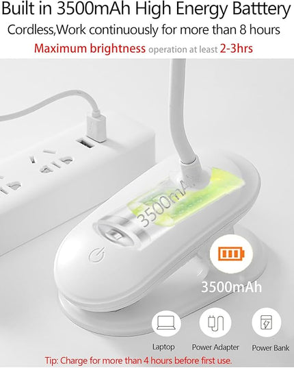 Dual Head LED Desk Lamp with Clamp, Eye-Caring Clip on Lights for Home Office, 3500mAh Rechargeable Battery Operated Table Lamps,3 Lighting Modes & Brightness Dimmer Light for Kids Students - LeafyLoom