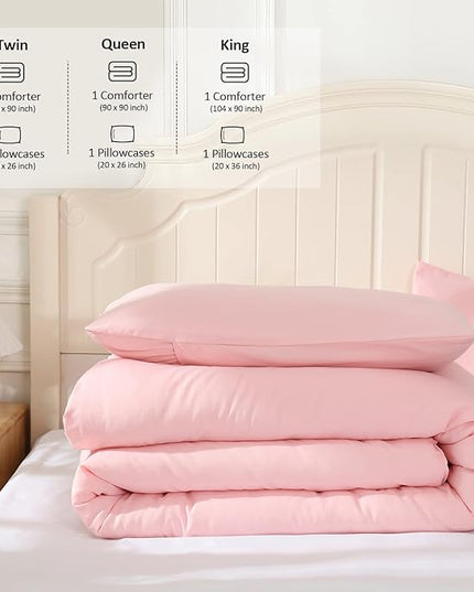 Pink Comforter King Size, Aesthetic Modern Bedding Set for Girls/Women, Cute Soft & Lightweight Chic Microfiber Bed Sets, 3 pcs-1 Comforter & 2 Pillowcases (104x90 Inches) - LeafyLoom