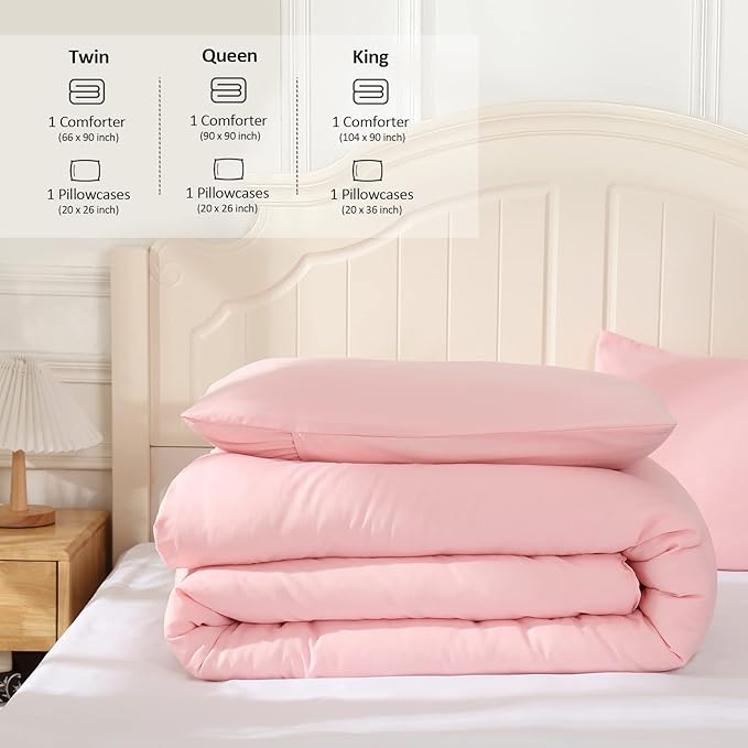 Pink Comforter King Size, Aesthetic Modern Bedding Set for Girls/Women, Cute Soft & Lightweight Chic Microfiber Bed Sets, 3 pcs-1 Comforter & 2 Pillowcases (104x90 Inches) - LeafyLoom