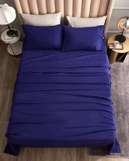 Bed Sheet Set - Brushed Microfiber Bedding - Bedding Sheets & Pillowcases - Deep Pockets - Easy Fit - Breathable & Cooling Sheets - 4 Piece Full Blue Set - LeafyLoom
