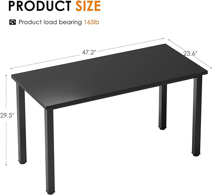 Need Computer Desk, 47 inch Home Office Desk, Modern Simple Style Home Office Gaming Desk, Basic Writing Table for Study Student, Black Metal Frame, Black - LeafyLoom