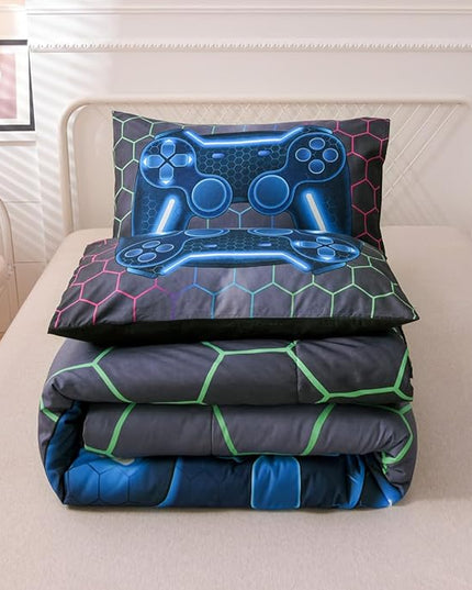NTBED Game Console Comforter Set for Boys Girls Kids 3D Gaming Geometric Lightweight Microfiber Bedding Sets (Multi, Twin) - LeafyLoom