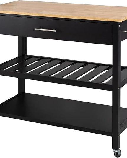 Shintenchi Kitchen Island Cart with Storage,Rolling Kitchen Island Side Table on Wheels with Large Worktop,Storage Cabinet,Towel Rack,Drawers and Open Shelves for Kitchen,Dinning Room,Black - LeafyLoom