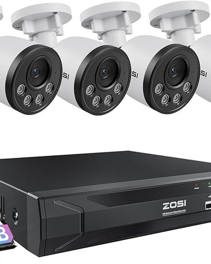 ZOSI 5MP 8CH PoE Security Camera System with Audio, 4pcs Outdoor PoE Cameras, Night Vision, Smart Human Detection, Remote Access, H.265+ 8 Channel 5MP 3K Home NVR with 1TB HDD for 24/7 Recording ZOSI