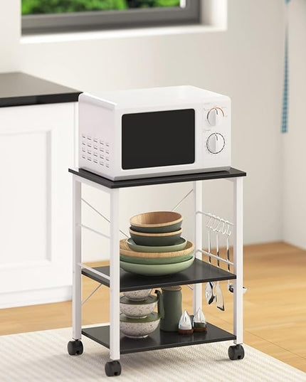 sogesfurniture 3-Tier Kitchen Baker's Rack Utility Shelf Microwave Oven Stand Storage Cart Workstation Shelf 3-Tier Kitchen Utility Cart on Wheels with Storage,Black Brown - LeafyLoom