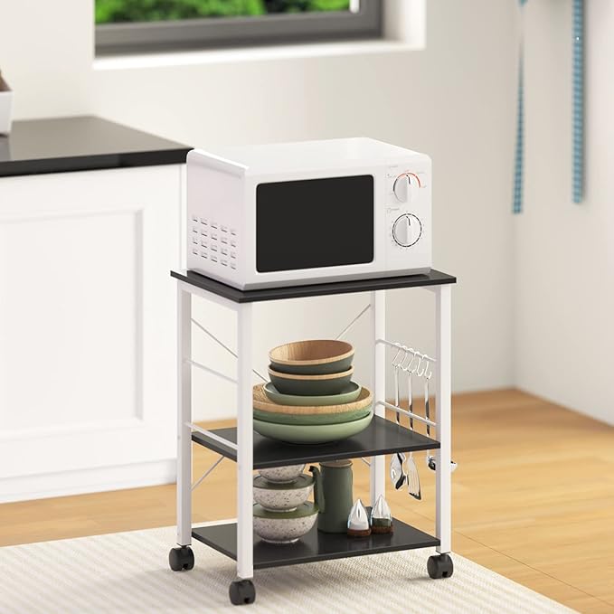 sogesfurniture 3-Tier Kitchen Baker's Rack Utility Shelf Microwave Oven Stand Storage Cart Workstation Shelf 3-Tier Kitchen Utility Cart on Wheels with Storage,Black Brown - LeafyLoom