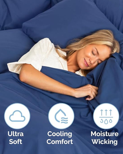 Queen Size 4 Piece Sheet Set - Comfy Breathable & Cooling Sheets - Hotel Luxury Bed Sheets for Women & Men - Deep Pockets, Easy-Fit, Soft & Wrinkle Free Sheets - Navy Blue Oeko-Tex Bed Sheet Set - LeafyLoom