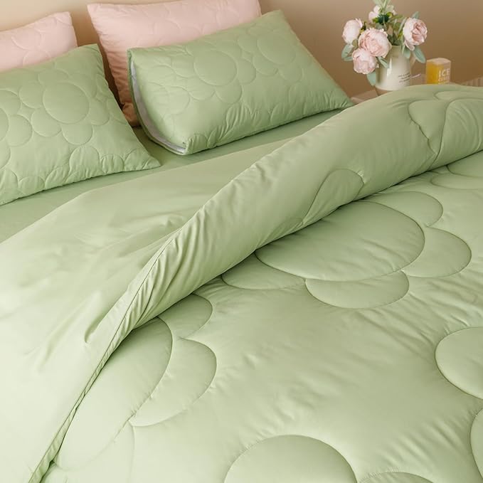 Sage Flower Comforter Twin Green Sunflower Print Bed Twin Comforter Set 3 Pieces Sage Floral Comforter Set for Boys Girls Teens Bedroom Decor All Season Hotel Quality Comforter Set - LeafyLoom