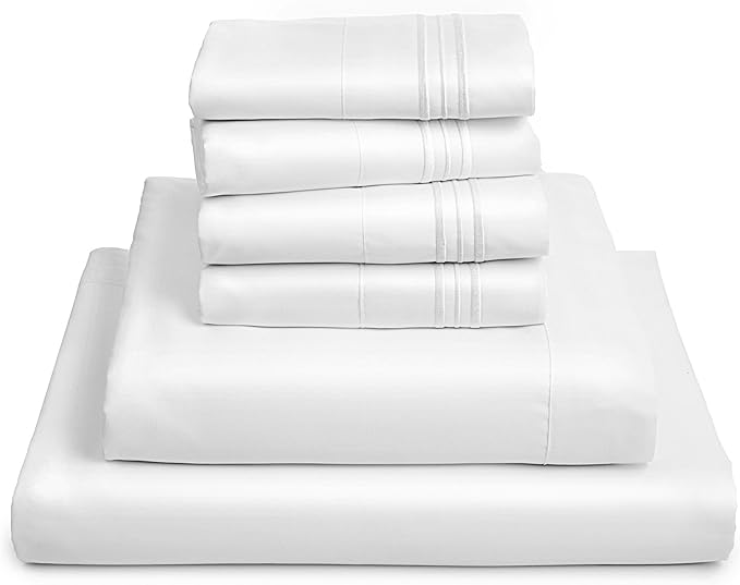 Mellanni King Sheets Set - 6 PC Iconic Collection Bedding Sheets & Pillowcases - Hotel Luxury, Ultra Soft, Cooling Bed Sheets - Deep Pocket up to 16 inch - 6 PC (King, White w/Extra Pillow Cases) - LeafyLoom