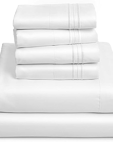 Mellanni Queen Sheets Set - 6 PC Iconic Collection Bedding Sheets & Pillowcases - Hotel Luxury, Ultra Soft, Cooling Bed Sheets - Deep Pocket up to 16 inch - 6 PC (Queen, White w/Extra Pillow Cases) - LeafyLoom