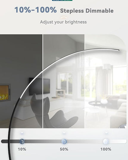 LEDIARY Arc Floor Lamp 65" Modern Standing Lamp with Remote, Black LED Arch Lamps for Living Room Bedroom Office, 3 Color Temperature & Stepless Dimmable Arched Reading Lamp - LeafyLoom