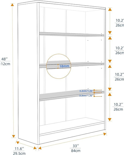 Farini Mahogany Bookshelf for Bedroom 4 Shelf Office Bookcase 48 Inches Tall Modern Wood Bookshelf for Living Room 4 Tier Wide Manga Bookshelf Library Bookcase - LeafyLoom