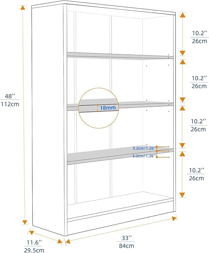 Farini Cherry Bookshelf for Bedroom 4 Shelf Office Bookcase 48 Inches Tall Modern Wood Bookshelf for Living Room 4 Tier Wide Manga Bookshelf Library Bookcase - LeafyLoom