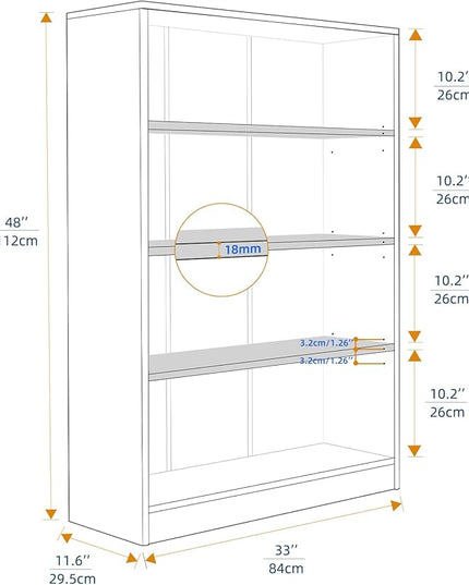 Farini White Bookshelf for Bedroom 4 Shelf Office Bookcase 48 Inches Tall Modern Wood Bookshelf for Living Room 4 Tier Wide Manga Bookshelf Library Bookcase - LeafyLoom