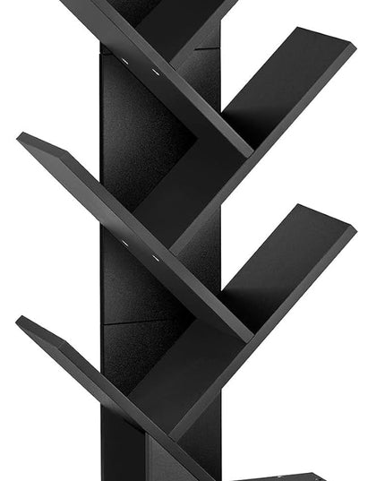 7 Tier Tree Bookshelf with Drawer, Tree Bookcase with Storage, Modern Floor Standing Bookshelves Organizer for Bedroom, Living Room, Home Office, Black - LeafyLoom