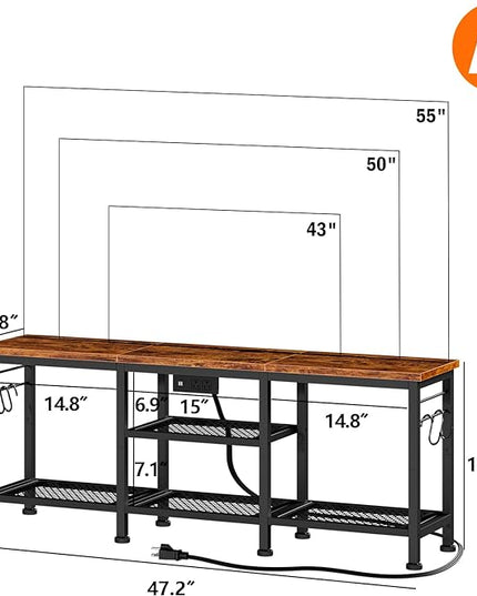 Furologee TV Stand with Power Outlets, Entertainment Center with Open Storage Shelves for TVs up to 55 Inch, TV Media Console Table with Soundbar Shelf for Living Room, Bedroom, Rustic Brown - LeafyLoom