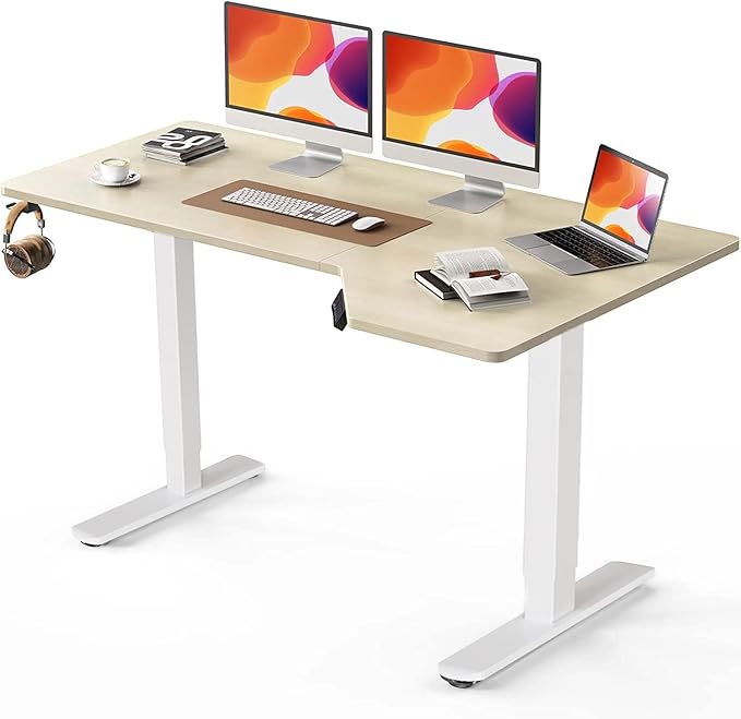 Electric Standing Desk, Height Adjustable Sit Stand up Desk, L-Shaped Memory Home Office Desk with Hook, 55 x 34 inch - LeafyLoom