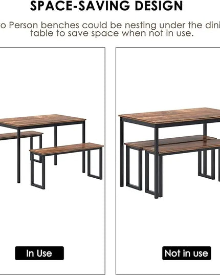 SogesHome Dining Table Set with 2-Benches, 3-Pices Dinning Set for Dining Room, 45’’ Lunch Table Set for Home, Kitchen, Living-Room, Restaurant, Vintage Brown - LeafyLoom