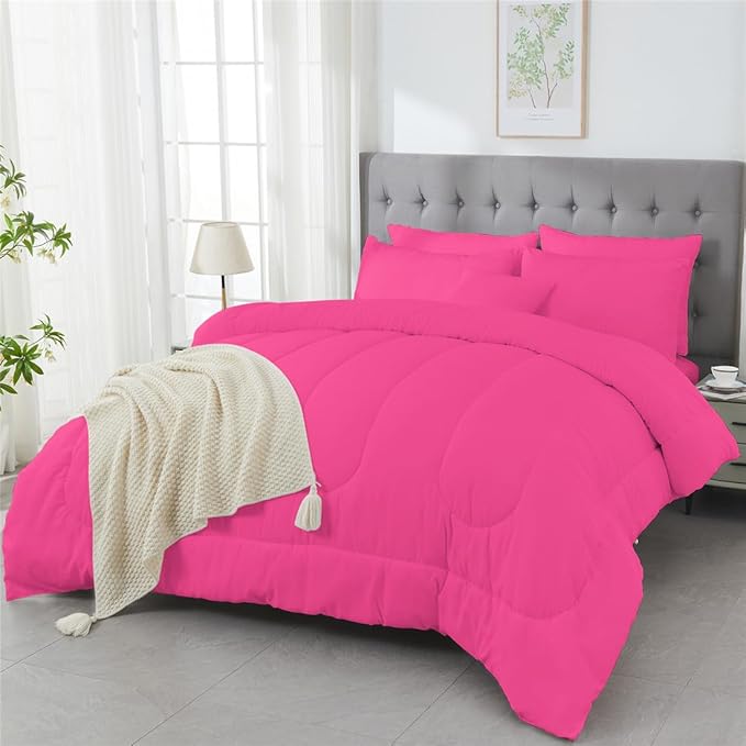 3 Piece Solid Color All Season Bedding Comforter Set Microfiber Soft Lightweight Bedding Set for Kids Teens Adults Room Decor with 1 Comforter and 2 Pillowcases Queen - LeafyLoom