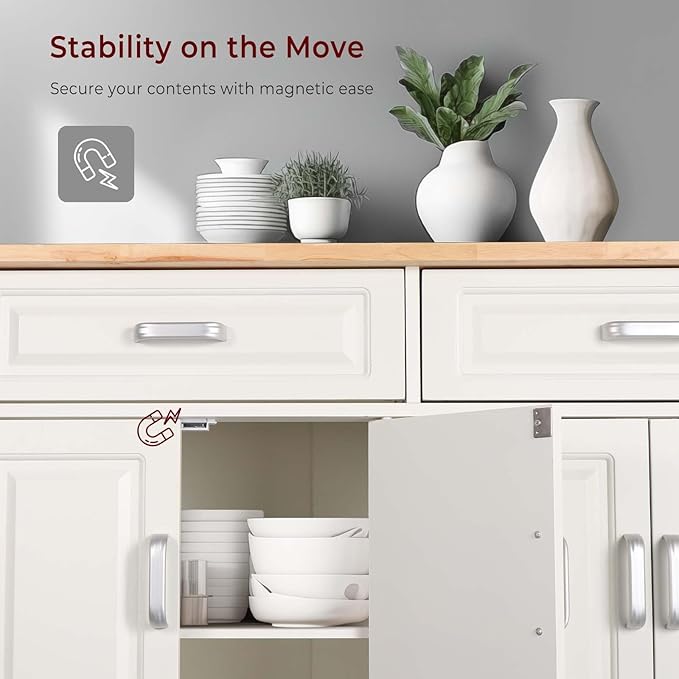 54" Rolling Kitchen Island on Wheels, Large Kitchen Island Cart with Storage Cabinet, Portable Wood Island Table for Kitchen with 2 Drawers and Spice Rack & Towel Rack, White - LeafyLoom