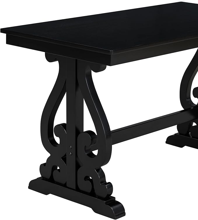 5-Piece Retro Style Set with Unique Legs and Backrest, Rectangular Wooden Dining Table and 4 Upholstered Chairs Furniture for Kitchen Room, Black, 52" L x 26" W x 30" H - LeafyLoom