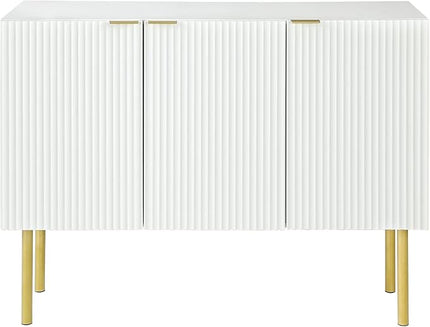 Modern Simple Sideboard with Particle Board & MDF,Luxury Style Buffet Cabinet,W/Gold Metal Legs and Handles,Adjustable Shelves,for Kitchen,Dining Room,White, 47.2" - LeafyLoom