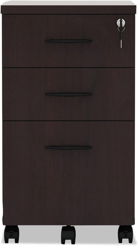 Alera ALEVA572816MY 15.88 in. x 20.5 in. x 28.38 in. Valencia Series 3-Drawer Mobile File Pedestal - Mahogany - LeafyLoom