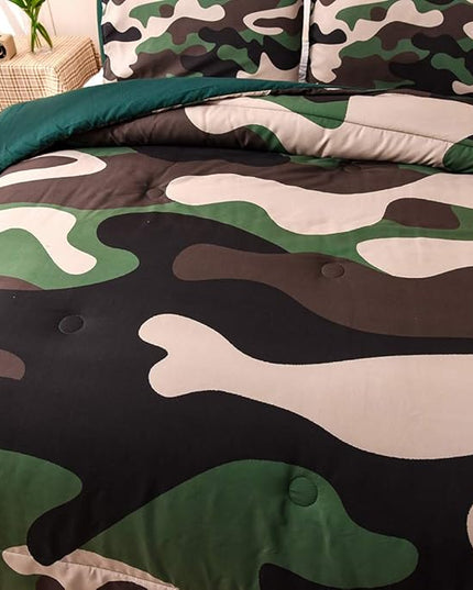 Meeting Story Army Green Camouflage Bedding Set, Camouflage Comforter Set, 3 PCS One Comforter and Two Pillowcases, All Season Soft Bedspread for Kids Teens Adults (Green, Queen) - LeafyLoom