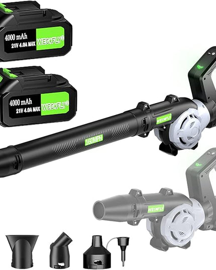 Cordless Leaf Blower, 2 x 21V 4.0Ah Battery and Charger, 3 Speed Mode, 160 MPH 180CFM Lightweight Battery Powered Leaf Blower for Lawn Care, Patio, Yard, Sidewalk,Snow Blowing - LeafyLoom