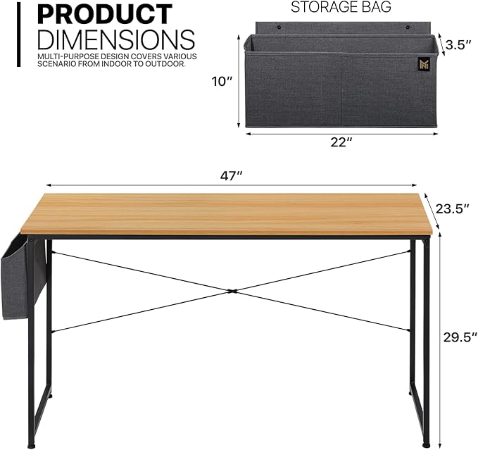 MoNiBloom Computer Desk, Modern Simple Style Laptop Table with Storage Bag for Reading Writing Livingroom Bedroom - Light Walnut - LeafyLoom