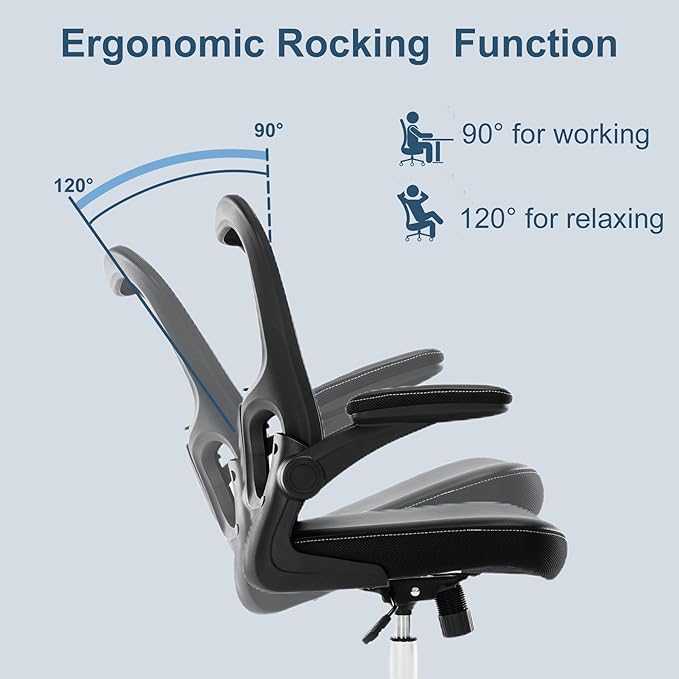 Office Chair, Ergonomic Desk Chair, PU Leather Padded Computer Chairs, Mesh Executive Chair with Lumbar Support Flip up Arms, Adjustable Height Home Task Swivel Rolling Chair,Black - LeafyLoom