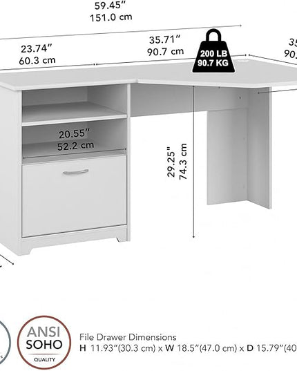 Bush Furniture Cabot 60W Corner Desk, White - LeafyLoom