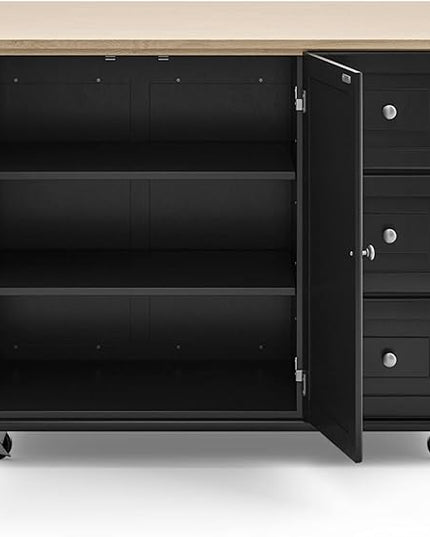 Homestyles Dolly Madison Kitchen Cart with Wood Top and Drop Leaf Breakfast Bar, Rolling Mobile Kitchen Island with Storage and Towel Rack, 54 Inch Width, Black - LeafyLoom