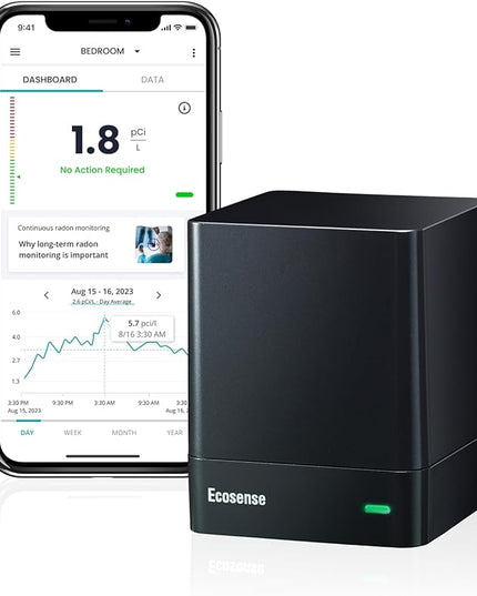 Ecosense EQ100 EcoQube, Digital Radon Detector, Fast Capture of Fluctuating Levels, Short & Long-Term Continuous Monitoring with Trend Charts, Remote Data Access, Only Support 2.4 GHz Networks Ecosense