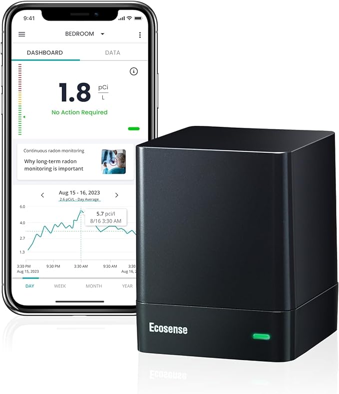 Ecosense EQ100 EcoQube, Digital Radon Detector, Fast Capture of Fluctuating Levels, Short & Long-Term Continuous Monitoring with Trend Charts, Remote Data Access, Only Support 2.4 GHz Networks Ecosense