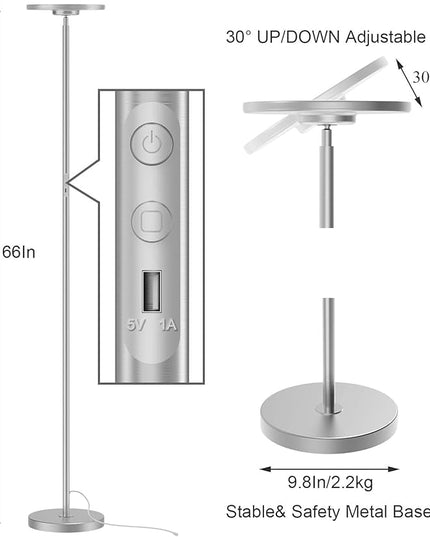 LEPOWER Floor Lamp,Bright LED Floor Lamp with 16 Million Color Choices, Touch Control&Compatible with Alexa, Goolge Home, Smart Control Dimmable Standing Lamp for Living Room, Bedroom, Office - LeafyLoom