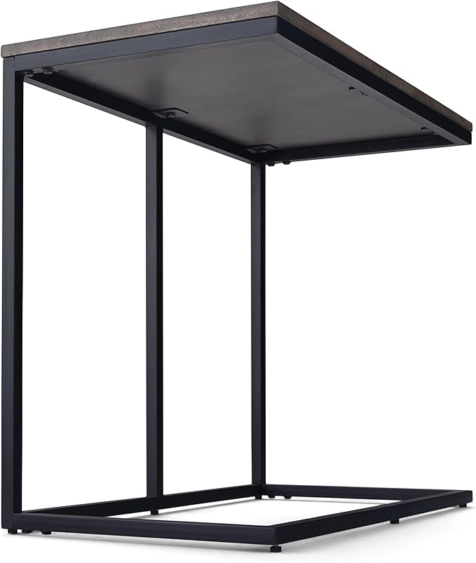 SIMPLIHOME Ward SOLID MANGO WOOD and Metal 28 inch wide Square C Side Table in Warm Grey, for the Living Room and Bedroom - LeafyLoom